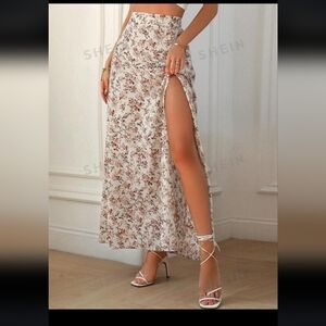 Shein floral print split thigh skirt
